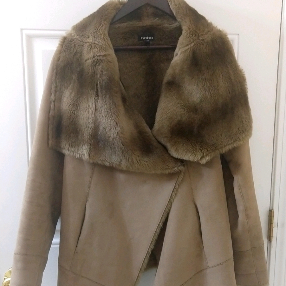Bebe Cascade front foux fur coat